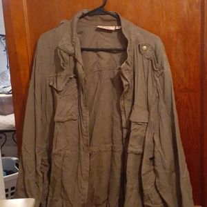 Khakhi drawstring / zip up  shirt jacket 3X